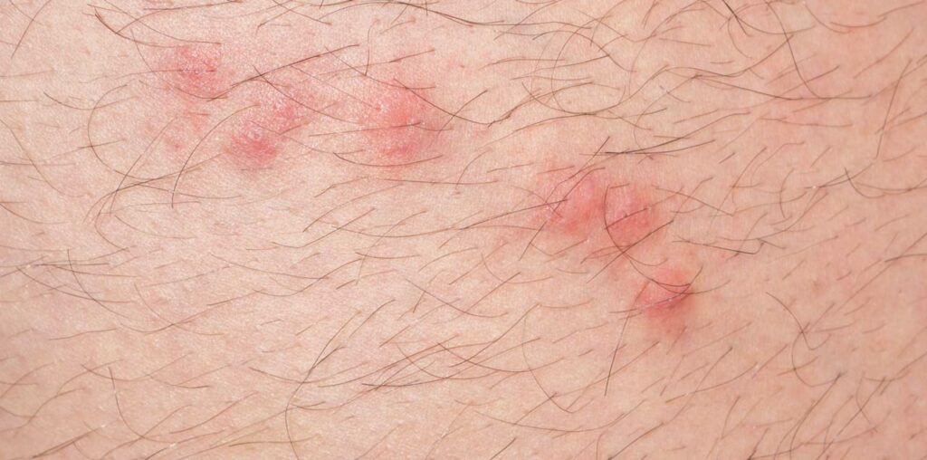 Beispiel für rote, juckende Hautstellen, die bei Flohstichen auftreten können